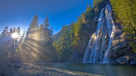 Canada Nature Waterfall River Forest Sun Ultra 4k Wallpaper