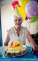 Senior Woman Celebrating Her Birthday Stock Image - Image of cake ...
