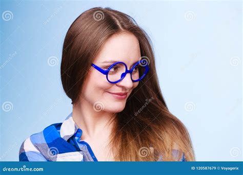 Happy Smiling Nerdy Woman In Weird Glasses Stock Image Image Of Weirdo Happy 120587679