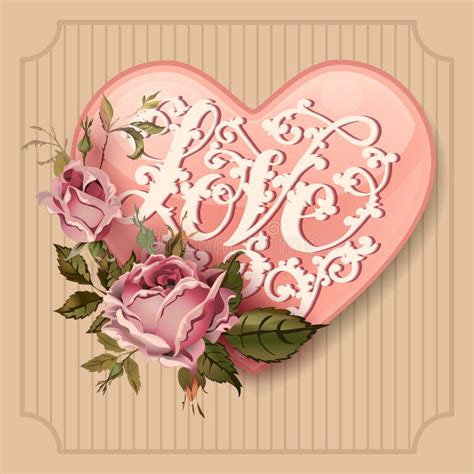 Vintage Valentines Day Greeting Card With Roses And Heart Stock Vector