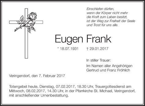 Traueranzeigen Von Eugen Frank Schwaebische De Trauerportal