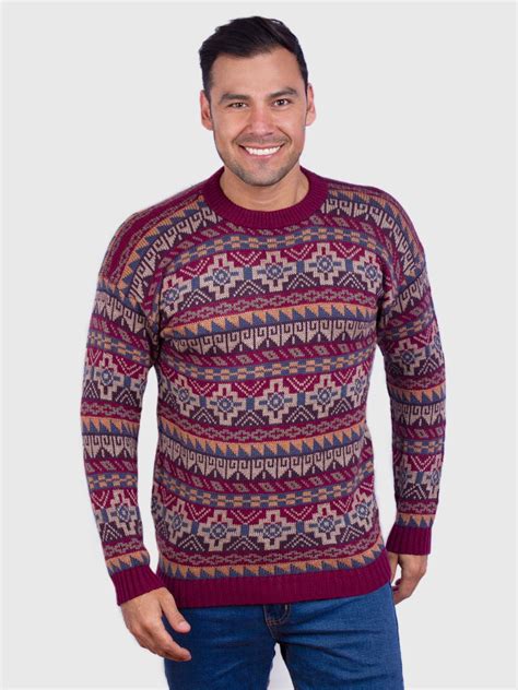 Crewneck Burgundy Alpaca Sweater for Men - IntiAlpaca - Alpaca - Clothing