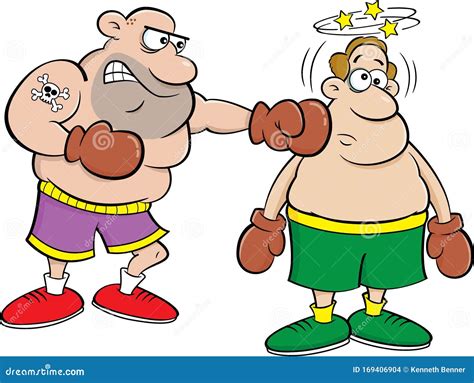 Cartoon Boxer Punching Another Boxer In A Fight Stock Vector