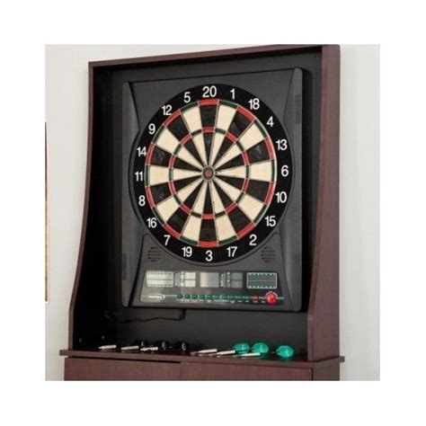 Halex Electronic Dartboard With Large Parlor Storage Cabinet Cherry