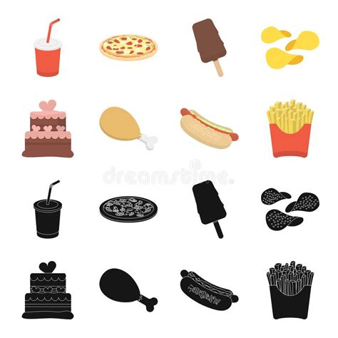Cake Ham Hot Dog French Friesfast Food Set Collection Icons In