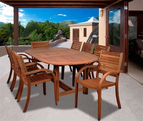 Amazonia Arizona 9 Piece Wood Outdoor Dining Set With 93 Oval Table
