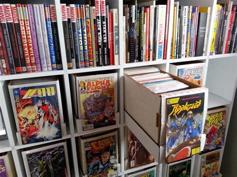 Sleeves, bags, pockets and binder pages and archival quality boxes and binders to keep your collection safe. wonderful Comic Book Shelving by white wooden bookshelves ...