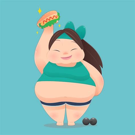 Premium Vector Fat Girl Likes Eat Fastfood But Dont Like Exercising