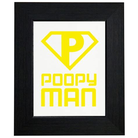Poopy Man Superhero Fun Yellow Framed Print Poster Wall Or Desk