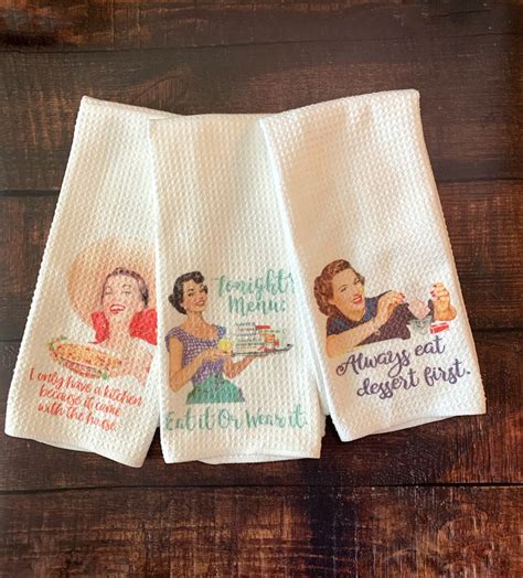Retro Housewife Kitchen Towel Set Funny Tea Towels Pinup Etsy New Zealand