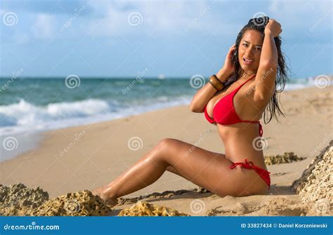 Happy Brunette Sunbathing Stock Photo Image Of Ocean