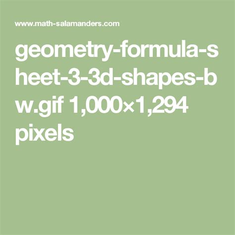Geometry Formula Sheet 3 3d Shapes Bw 1000×1294 Pixels Geometry
