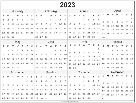 2023 Calendar Printable One Page Printable Word Searches