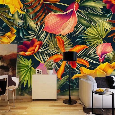 Southeast Asian Style Tropical Rain Forest Colorful Leafs 3d Mural