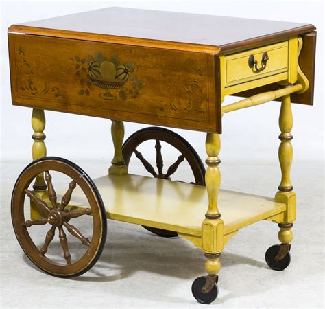 Painted And Natural Wood Tea Cart By Heywood Wakefield Tea Cart