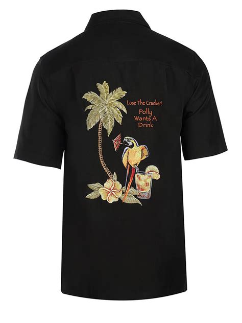 Mens Hawaiian Embroidery Shirt Pollys Drink Weekender Sportswear