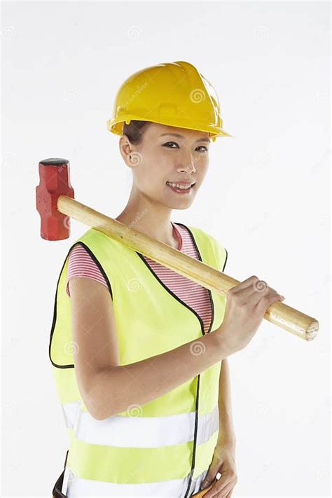 Woman Holding A Hammer Stock Image Image Of Responsibility 185462211