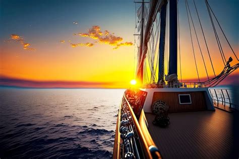 Premium Photo Beautiful Sailing Yacht At Sunrise Off Coast Of America