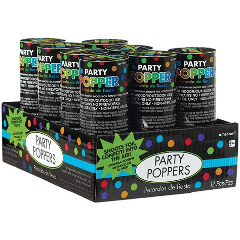 Black Party Confetti Poppers 12 Count