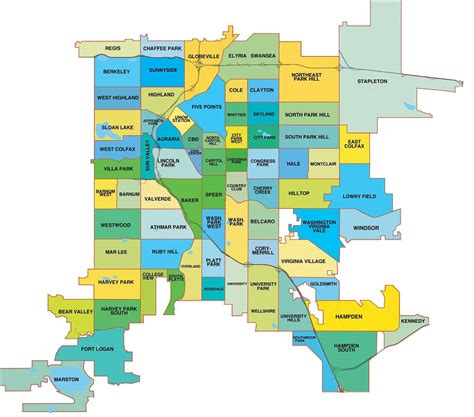 Denver Neighborhoods Map Color 2018
