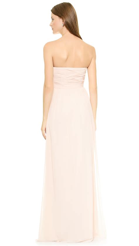 Monique Lhuillier Bridesmaids Strapless Sweetheart Chiffon Gown Blush