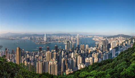 Panorama View Of Hong Kong City From The Sky Stock Image Image Of