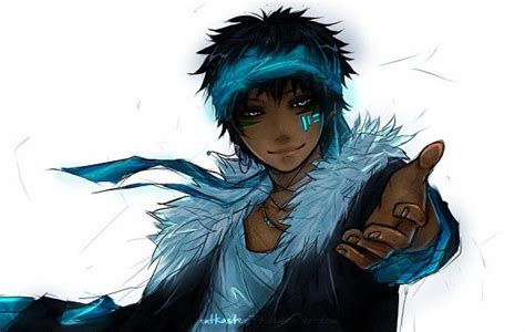 Tags Anime Rachityrach Hold Out Hand Native American Clothes Black Anime Guy Blue Hair