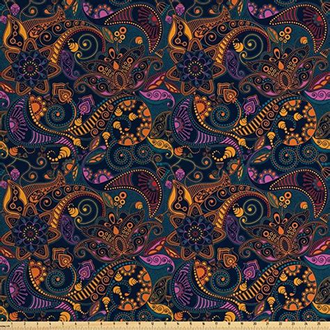 Lunarable Paisley Fabric By The Yard Vibrant Colors Floral
