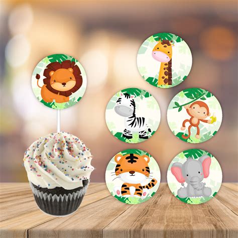 Jungle Animal Safari Cupcake Toppers Birthday Digital Download Etsy