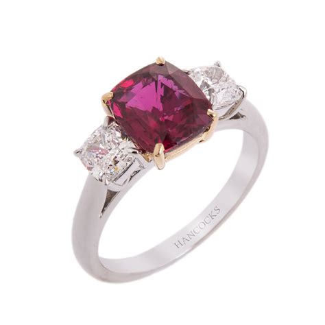 cushion cut ruby and diamond 3 stone ring hancocks jewellers