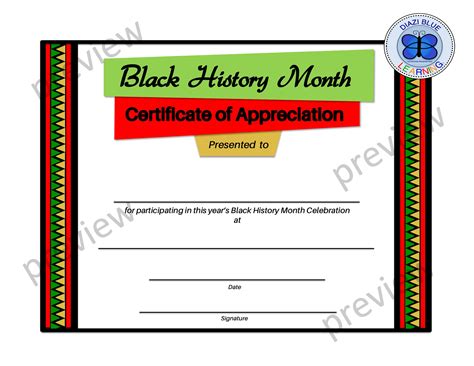 Black History Month Certificate Of Appreciation Editable Black History
