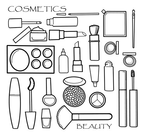 Black And White Cosmetics And Makeup Set In Line Art Style Vector