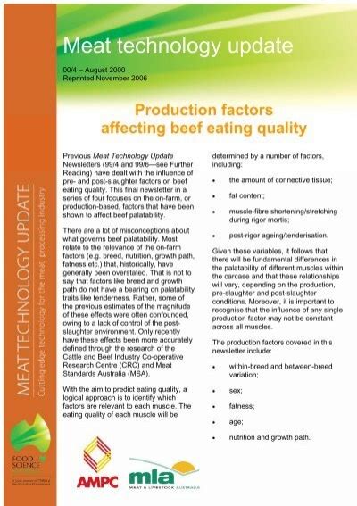 Production Factors Affecting Beef Eating Quality Red Meat Innovation