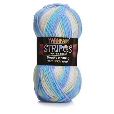 Yarnfair Stripes Dk Acrylic And Wool Yarn Bluecream50g