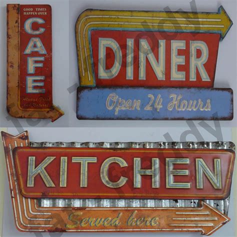 Big Distressed Vintage Retro Metal Cafe Diner Kitchen Signs American