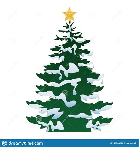 Pine Tree Christmas With Snow And Star Stock Vector Illustration Of
