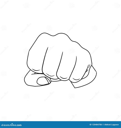 Vector Fist Hand Outline Drawing Black Lines Isolated On White