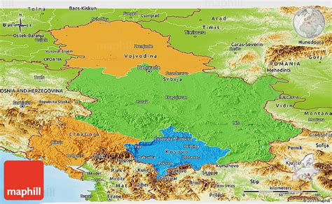 Political Panoramic Map Of Serbia And Montenegro Physical Outside
