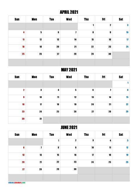 Print April May June 2021 Calendar Printable Blank Calendar Template