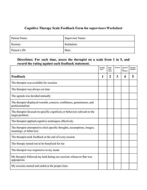 Cognitive Therapy Scale Feedback Form For Supervisors