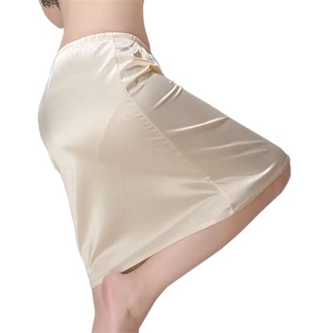 Women Satin Half Slip Underskirt Midi Petticoat Loose Fit Sexy Under