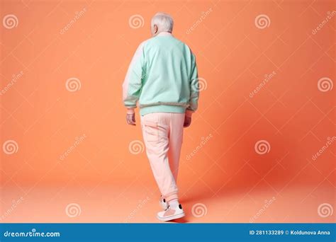 A Very Old Grandpa Dressed In Sportwear Back View Created With