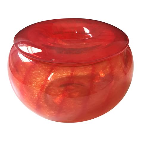 Handmade Red Glass Jar Signed Chairish