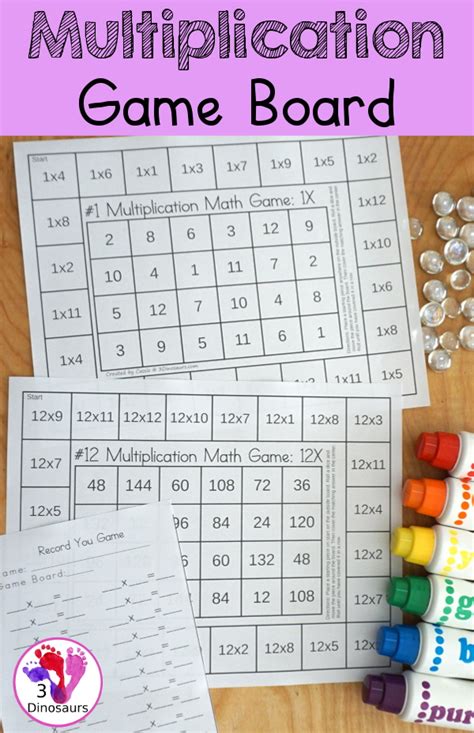 Multiplication Printable Game Boards 3 Dinosaurs