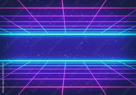 80s Retro Futurism Sci Fi Background Glowing Neon Grid Banner Poster