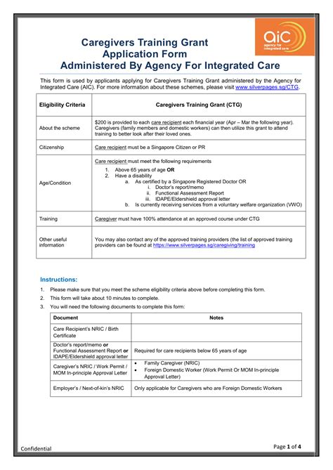 Caregivers Training Grant Application Form Administered By
