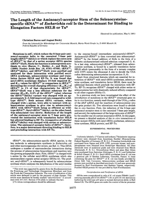 pdf the lengh of the aminoacyl acceptor stem of selenocysteine specific trna of escherichia