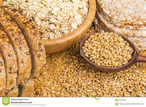 Healthy Grains Cereals And Whole Wheat Bread Stock Photo
