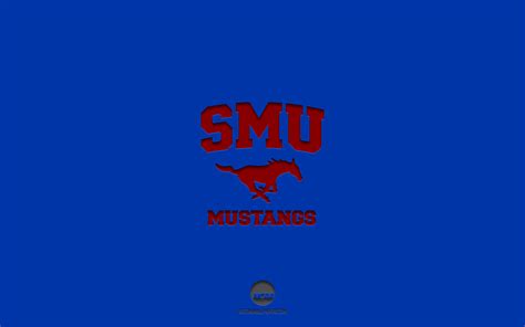 Download Wallpapers Smu Mustangs Blue Background American Football