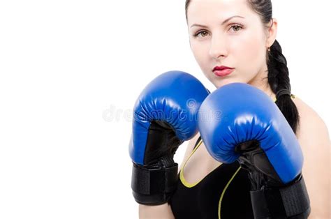Portrait Of A Beautiful Young Woman In Boxing Gloves Stock Image